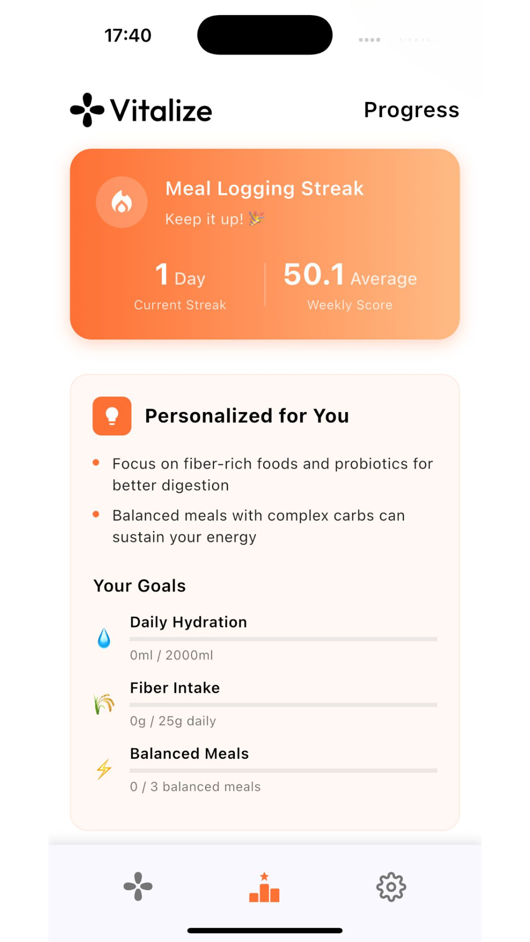 Vitalize App AI Logging Interface